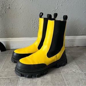 Public Desire Yellow Black Chunky Platform Chelsea Boots Mens Size 7